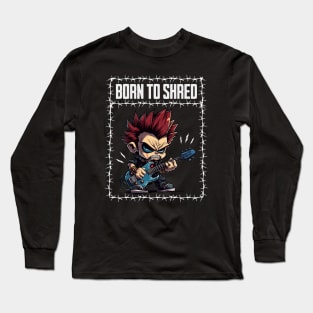 Chibi Metal Guitarist: Born to Shred | Powerful Rock Long Sleeve T-Shirt